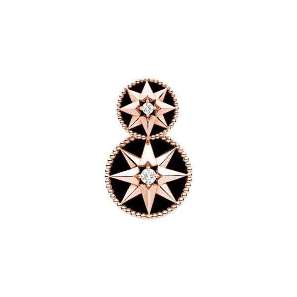 Boucle d'oreille Dior Rose des Vents en or rose, diamants et onyx JRDV95233