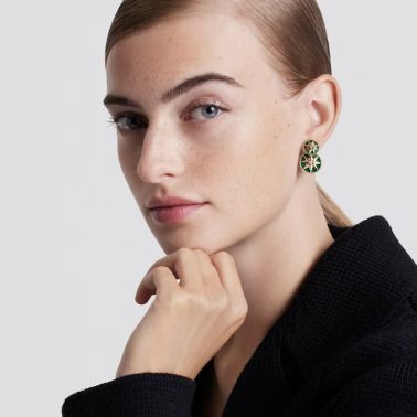 Boucle d'oreille Dior Rose des Vents en or jaune, diamants et malachite JRDV95234