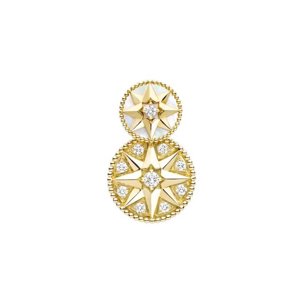 Boucle d'oreille Dior Rose des Vents en or jaune, diamants et nacre JRDV94042