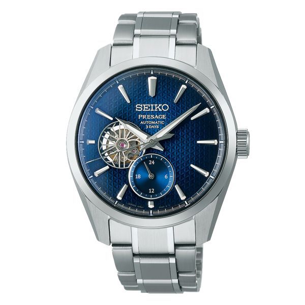 Seiko Presage Sharp Edged Open Heart "Aitetsu" automatic blue dial steel bracelet 40 mm