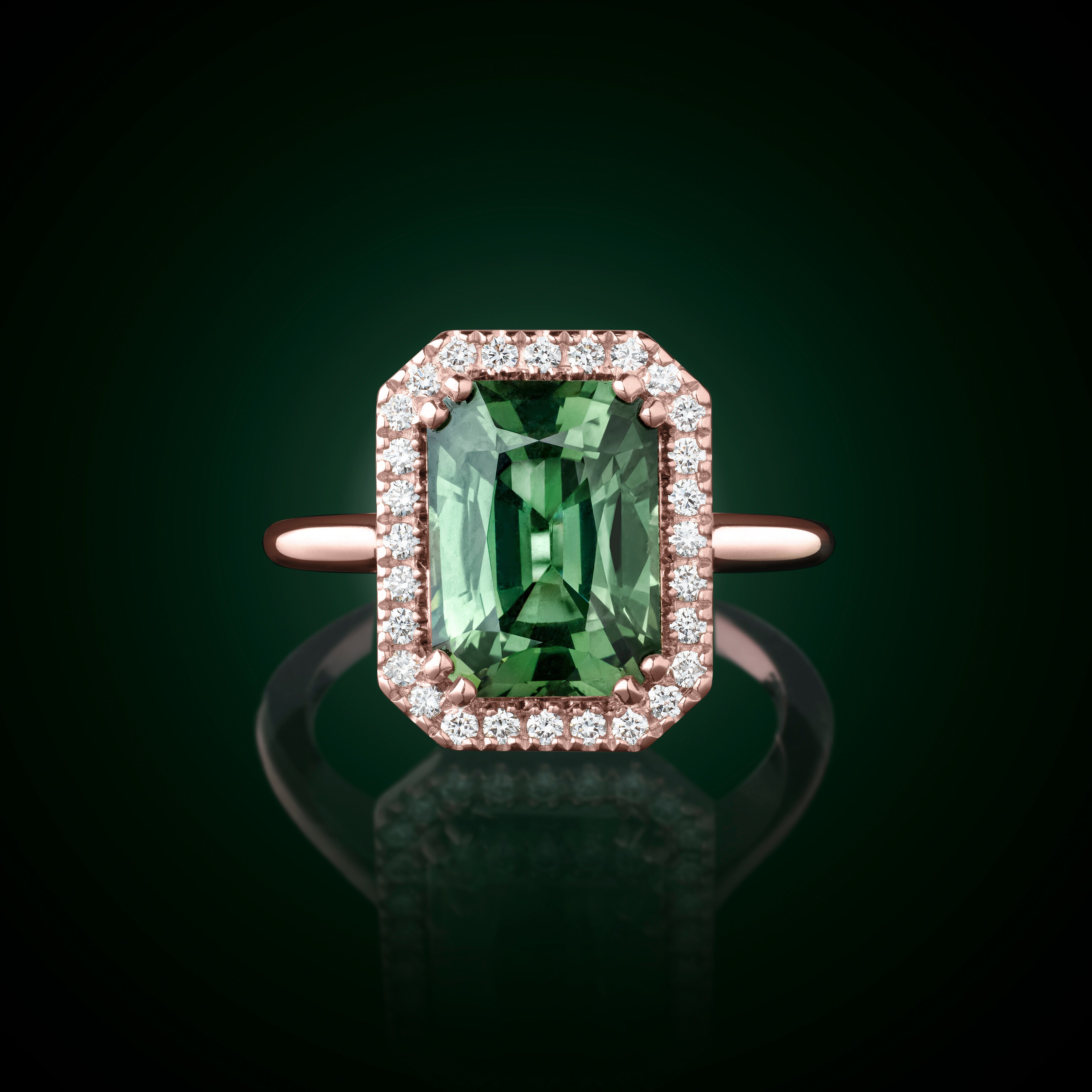 Lepage Marie Lou ring in rose gold, green sapphire and diamonds