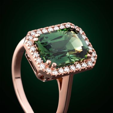 Bague Lepage Marie Lou en or rose, saphir vert et diamants