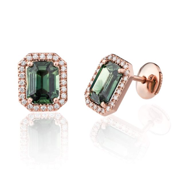 Boucles d'oreilles Lepage Marie Lou en or rose, saphir vert et diamants