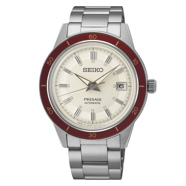 Montre Seiko Presage Style 60s "Ruby" automatique cadran blanc bracelet acier 40,8 mm