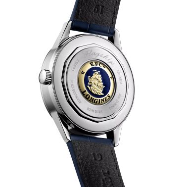 Montre Longines Flagship Heritage Phase de Lune automatique cadran bleu bracelet cuir bleu 38,5 mm L4.815.4.92.2