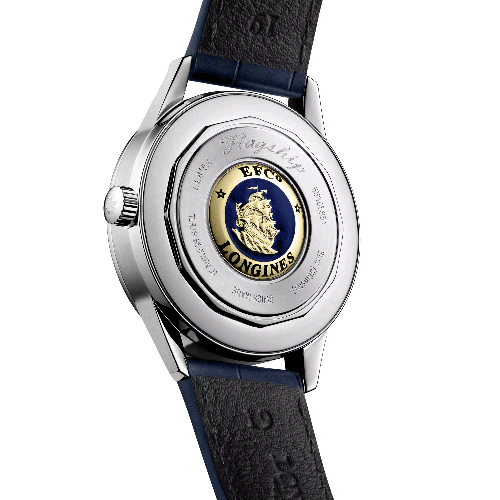 Montre Longines Flagship Heritage Phase de Lune automatique cadran bleu bracelet cuir bleu 38,5 mm L4.815.4.92.2