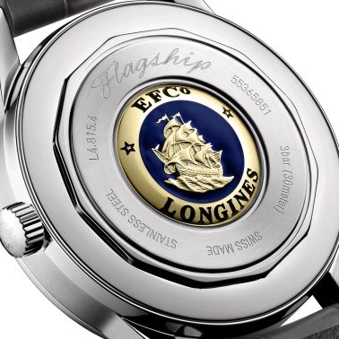 Longines Flagship Heritage automatic moon phase watch silver dial grey leather strap 38,5 mm