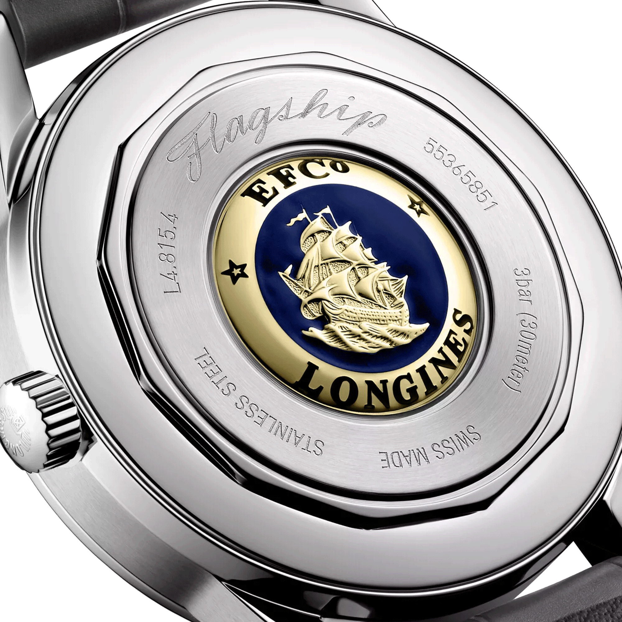 Longines Flagship Heritage automatic moon phase watch silver dial grey leather strap 38,5 mm