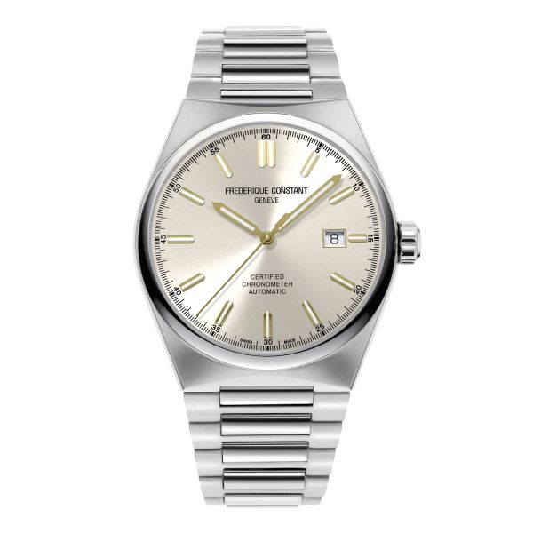 Frédérique Constant Highlife automatic watch COSC champagne dial steel bracelet 41 mm