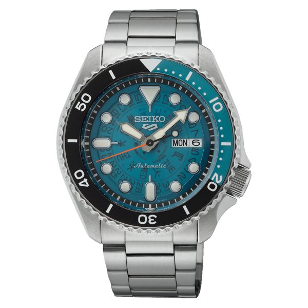 Montre Seiko 5 Sports "Time Sonar" automatique cadran transparent bracelet acier 42,5 mm