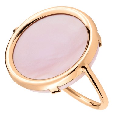 Bague Ginette NY Disc Ring en or rose et nacre rose