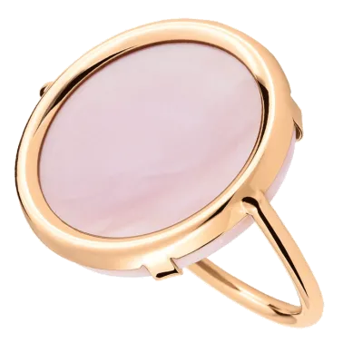 Bague Ginette NY Disc Ring en or rose et nacre rose