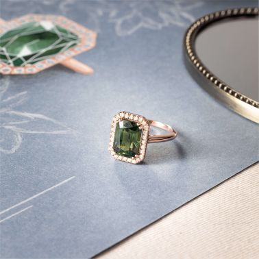 Lepage Marie Lou ring in rose gold, green sapphire and diamonds