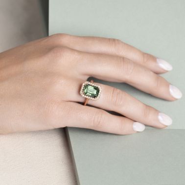 Bague Lepage Marie Lou en or rose, saphir vert et diamants