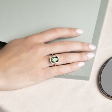 Bague Lepage Marie Lou en or rose, saphir vert et diamants