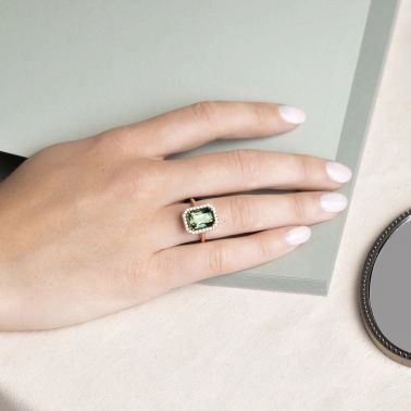 Bague Lepage Marie Lou en or rose, saphir vert et diamants