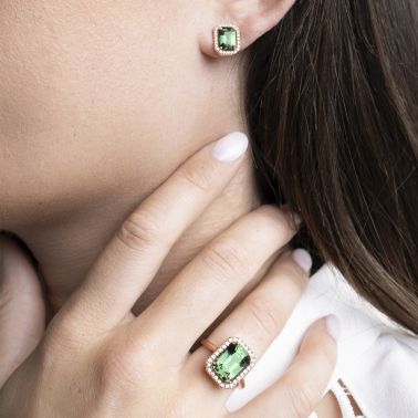 Bague Lepage Marie Lou en or rose, saphir vert et diamants