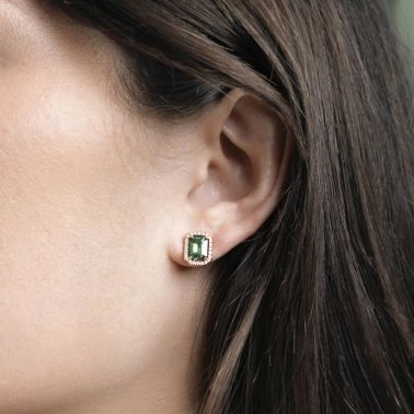 Boucles d'oreilles Lepage Marie Lou en or rose, saphir vert et diamants