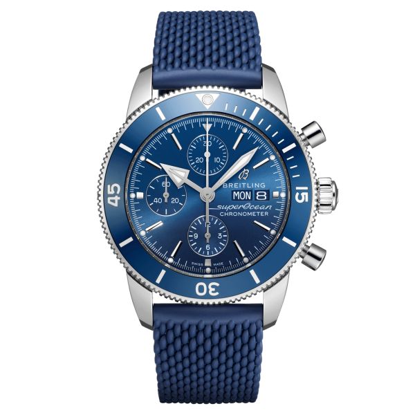Montre Breitling Superocean Heritage II chronograph automatique cadran bleu bracelet caoutchouc bleu 44 mm