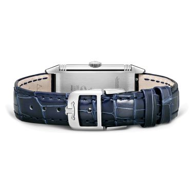Montre Jaeger-LeCoultre Reverso One quartz cadran argent lunette sertie bracelet cuir bleu Q3288420
