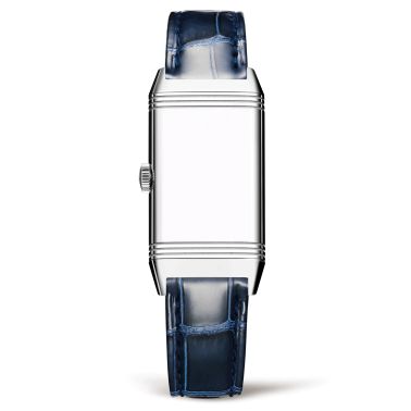 Jaeger-LeCoultre Reverso One quartz watch silver dial set bezel blue leather strap
