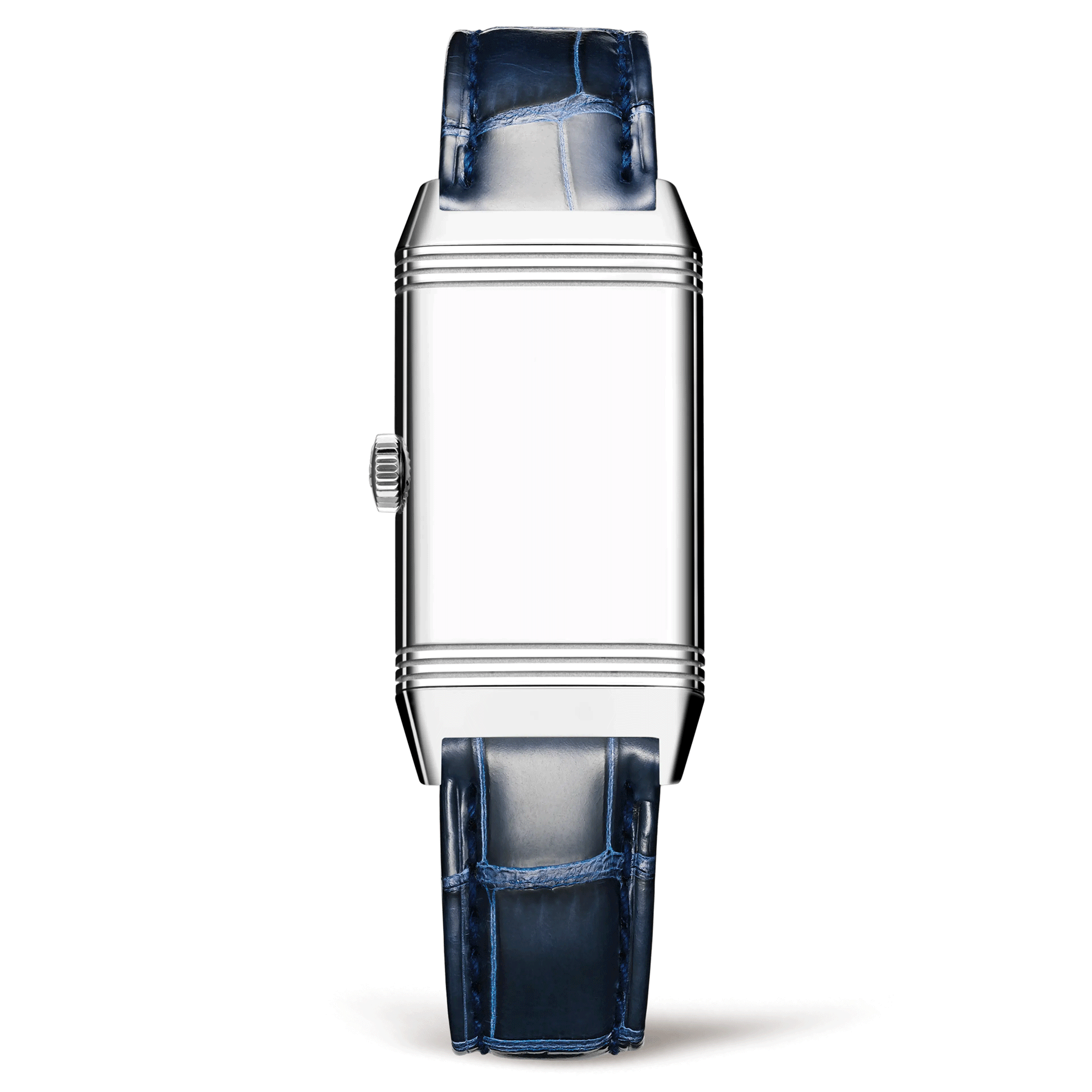 Jaeger-LeCoultre Reverso One quartz watch silver dial set bezel blue leather strap