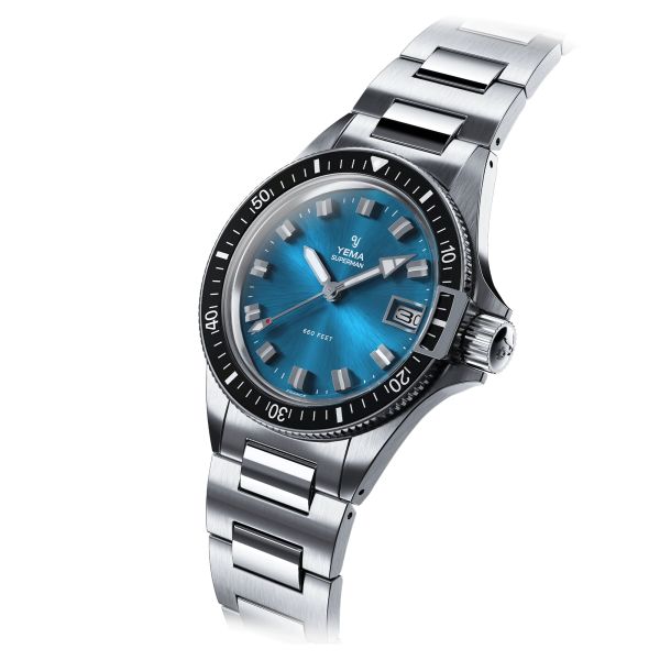 Yema Superman Heritage quartz watch blue dial steel bracelet 39 mm YMHF1574-JM