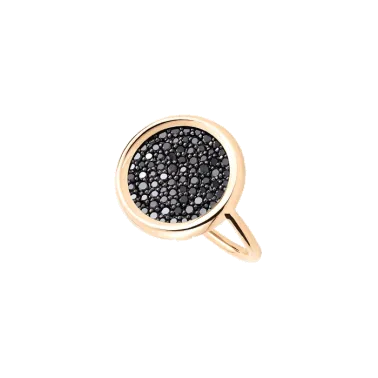 Bague Ginette NY Mini Ever Baby Disc en or rose et diamants noirs