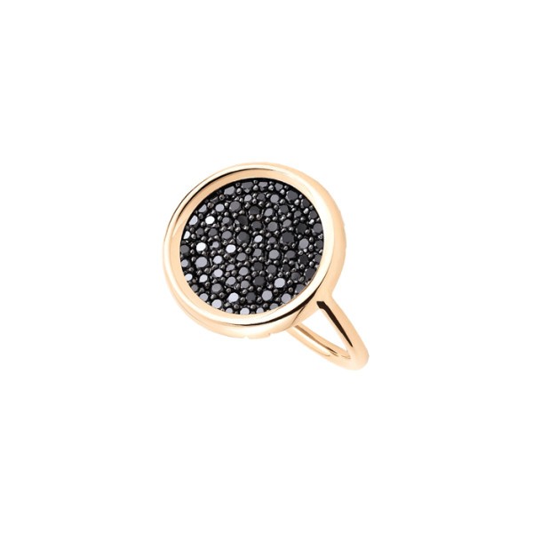 Bague Ginette NY Mini Ever Baby Disc en or rose et diamants noirs