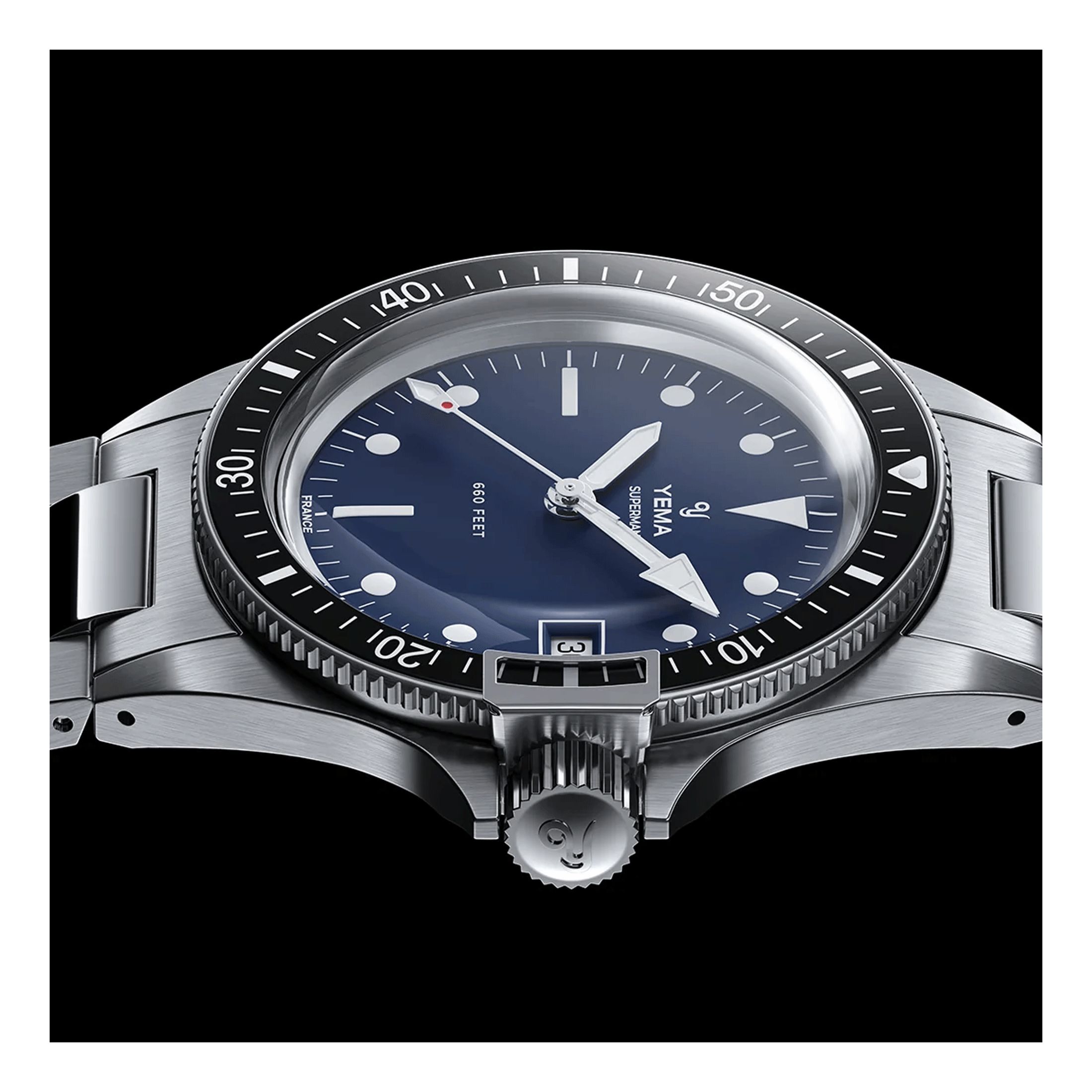 Yema Superman Heritage quartz watch blue dial steel bracelet 39 mm