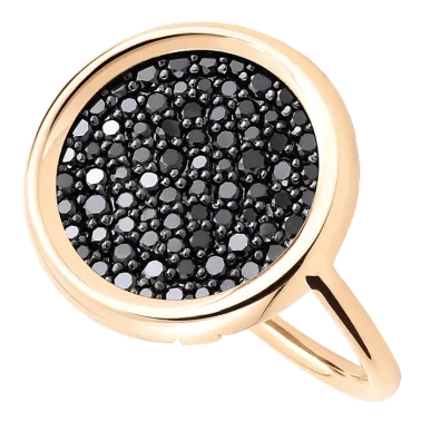 Bague Ginette NY Mini Ever Baby Disc en or rose et diamants noirs