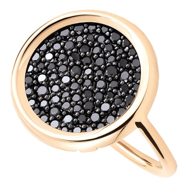 Bague Ginette NY Mini Ever Baby Disc en or rose et diamants noirs