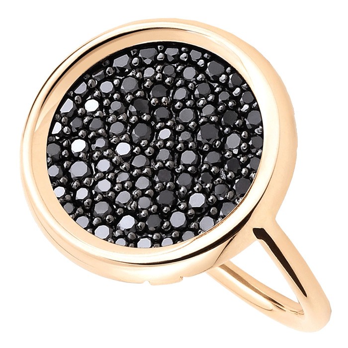 Bague Ginette NY Mini Ever Baby Disc en or rose et diamants noirs