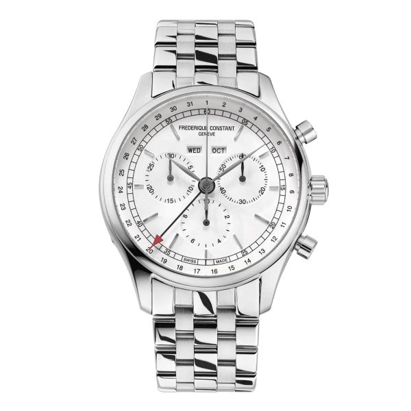 Frédérique Constant Classics Quartz Chronograph Triple calendar watch white dial steel bracelet 40 mm