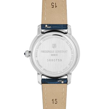 Frédérique Constant Slimline Moonphase quartz blue mother-of-pearl dial blue leather strap 30 mm