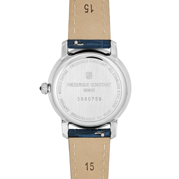 Frédérique Constant Slimline Moonphase quartz blue mother-of-pearl dial blue leather strap 30 mm