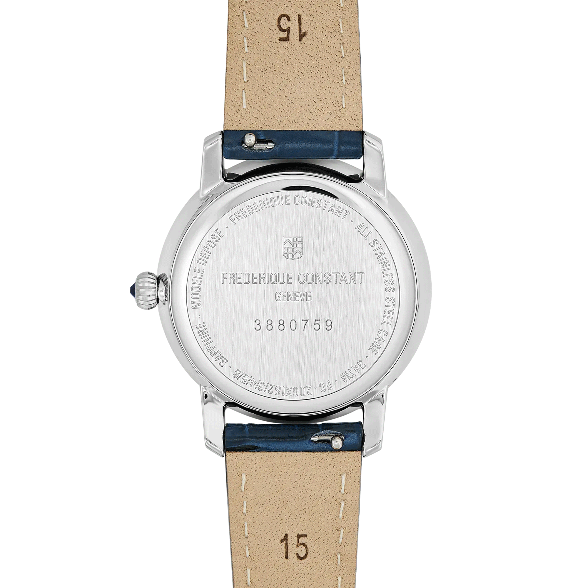 Frédérique Constant Slimline Moonphase quartz blue mother-of-pearl dial blue leather strap 30 mm