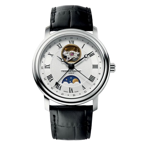 Frédérique Constant Classics Heart Beat Moonphase Date automatic watch silver dial leather strap 40 mm