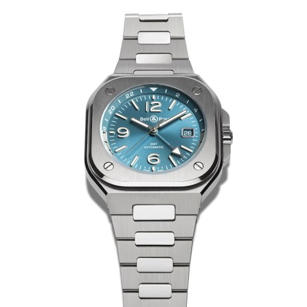 Montre Bell & Ross BR 05 GMT Sky Blue automatique cadran bleu bracelet acier 41 mm