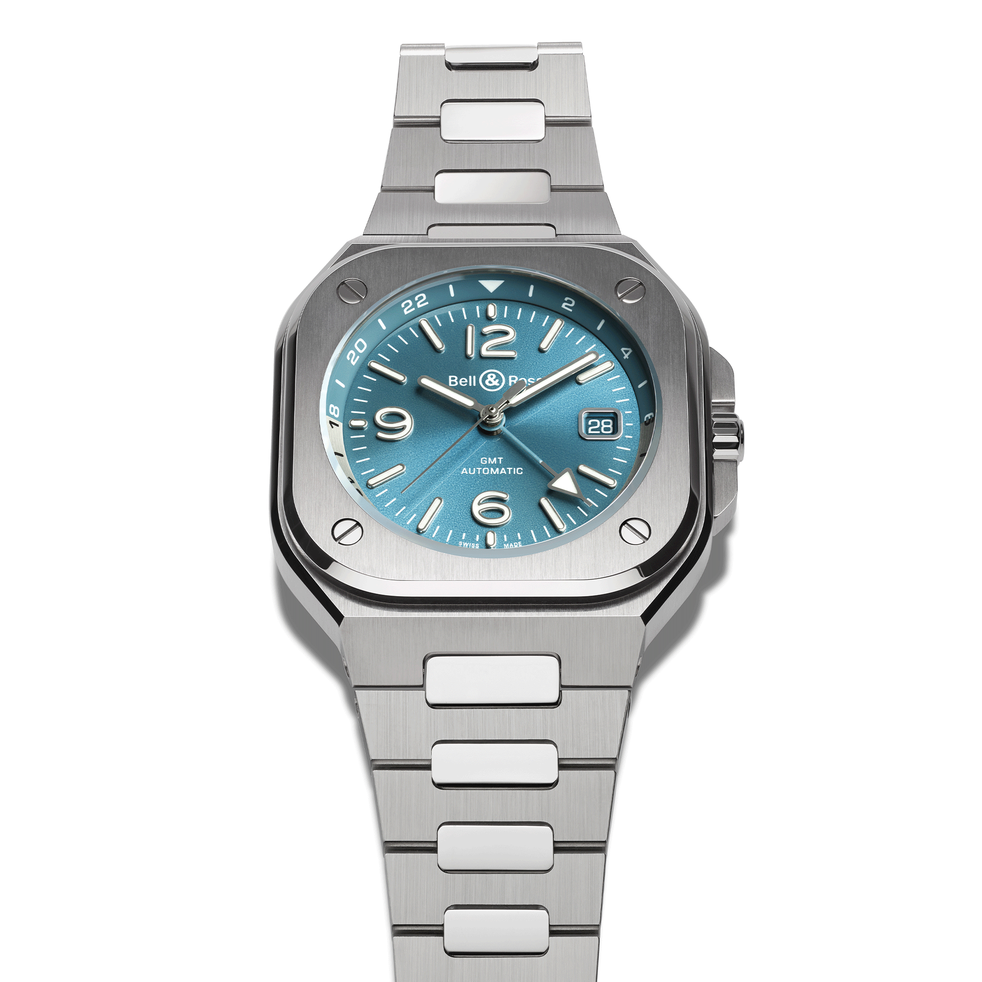 Montre Bell & Ross BR 05 GMT Sky Blue automatique cadran bleu bracelet acier 41 mm