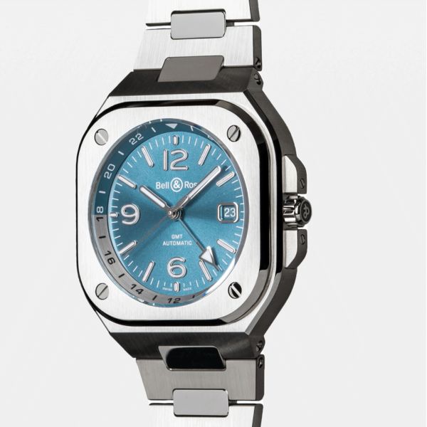 Montre Bell & Ross BR 05 GMT Sky Blue automatique cadran bleu bracelet acier 41 mm