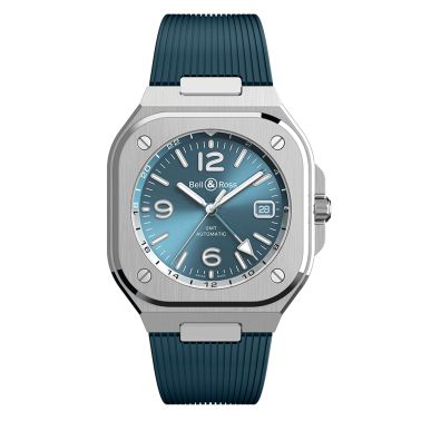 Montre Bell & Ross BR 05 GMT Sky Blue automatique cadran bleu bracelet caoutchouc 41 mm