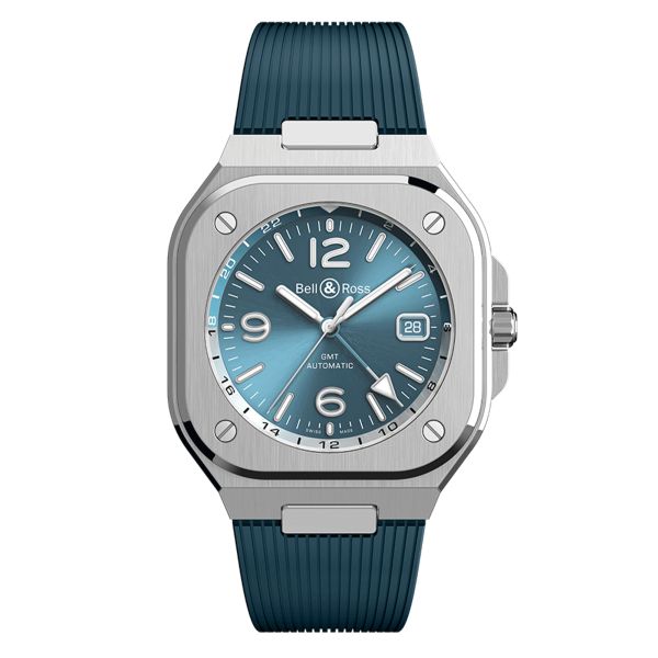 Montre Bell & Ross BR 05 GMT Sky Blue automatique cadran bleu bracelet caoutchouc 41 mm