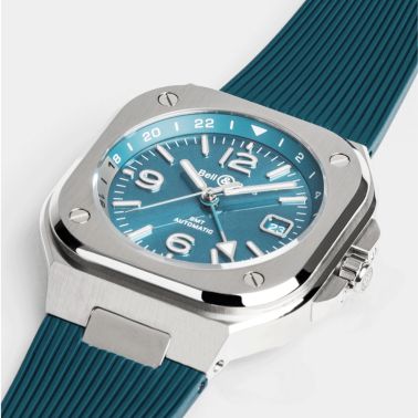 Montre Bell & Ross BR 05 GMT Sky Blue automatique cadran bleu bracelet caoutchouc 41 mm