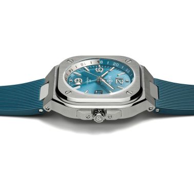 Montre Bell & Ross BR 05 GMT Sky Blue automatique cadran bleu bracelet caoutchouc 41 mm