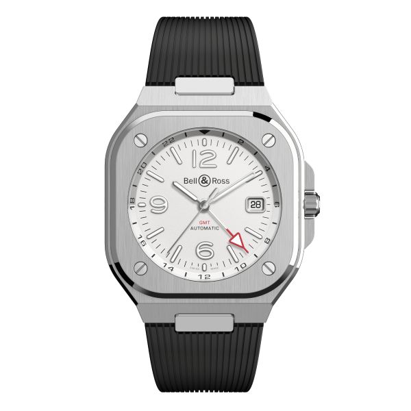Bell & Ross BR 05 GMT automatic white dial rubber strap 41 mm