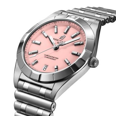 Breitling Chronomat Diamonds quartz pink dial steel bracelet 32 mm