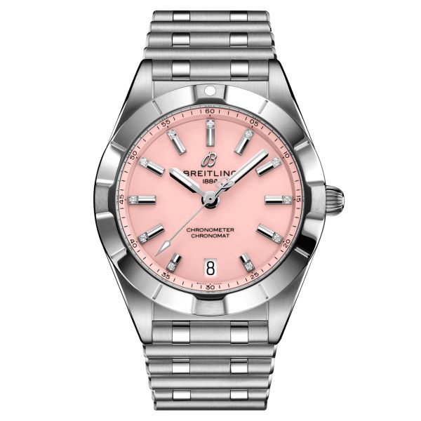 Breitling Chronomat Diamonds quartz pink dial steel bracelet 32 mm