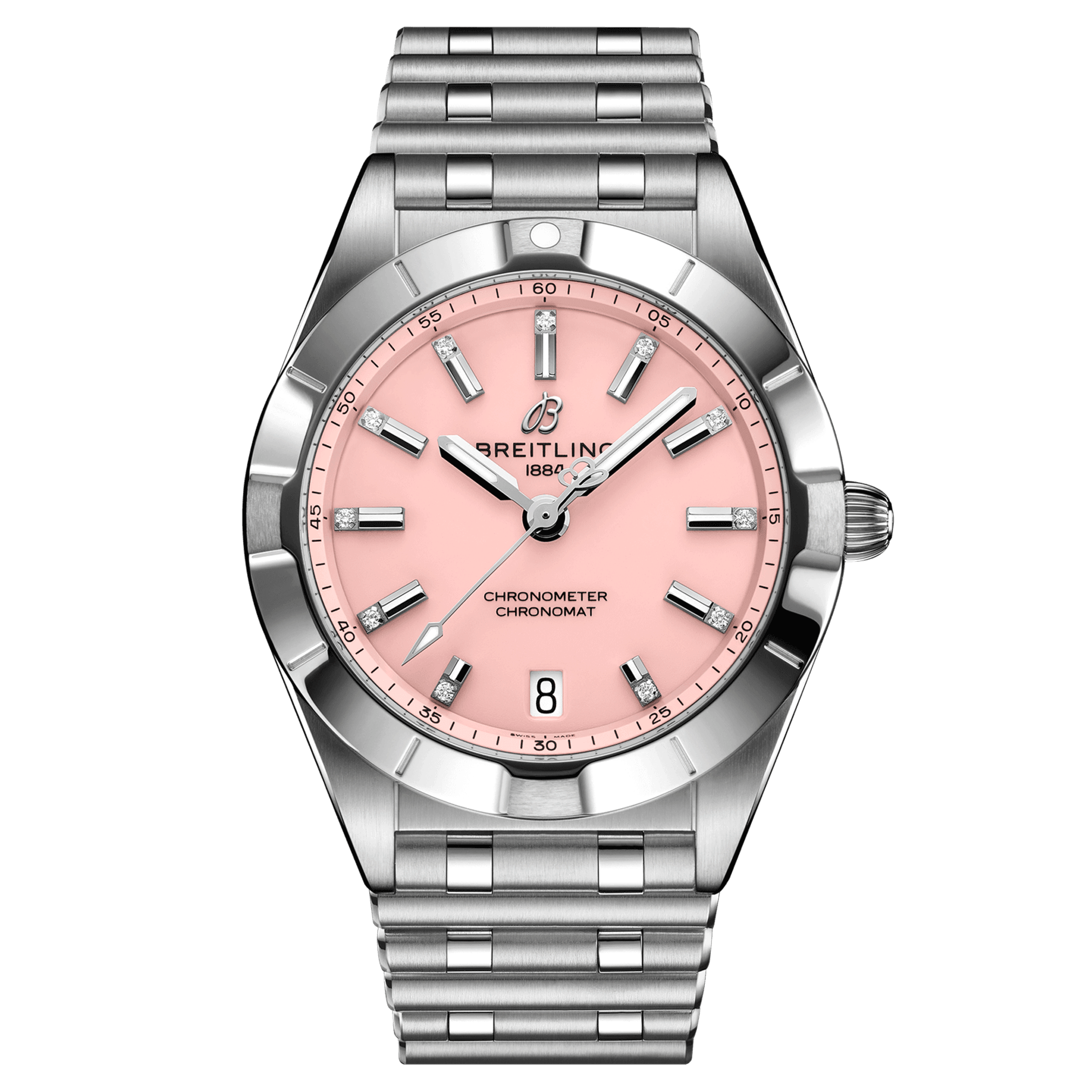Breitling Chronomat Diamonds quartz pink dial steel bracelet 32 mm