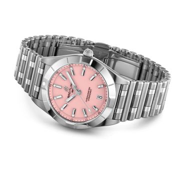 Breitling Chronomat Diamonds quartz pink dial steel bracelet 32 mm